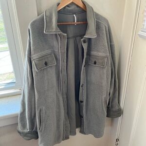 Free People Green Fleece Button-Up Shacket